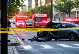 Scene of a fatal crash involving cars on a Dallas street with police presence.