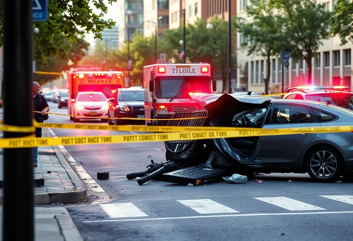 Scene of a fatal crash involving cars on a Dallas street with police presence.