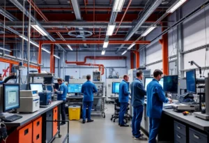 Engineers collaborating in a modern engineering lab