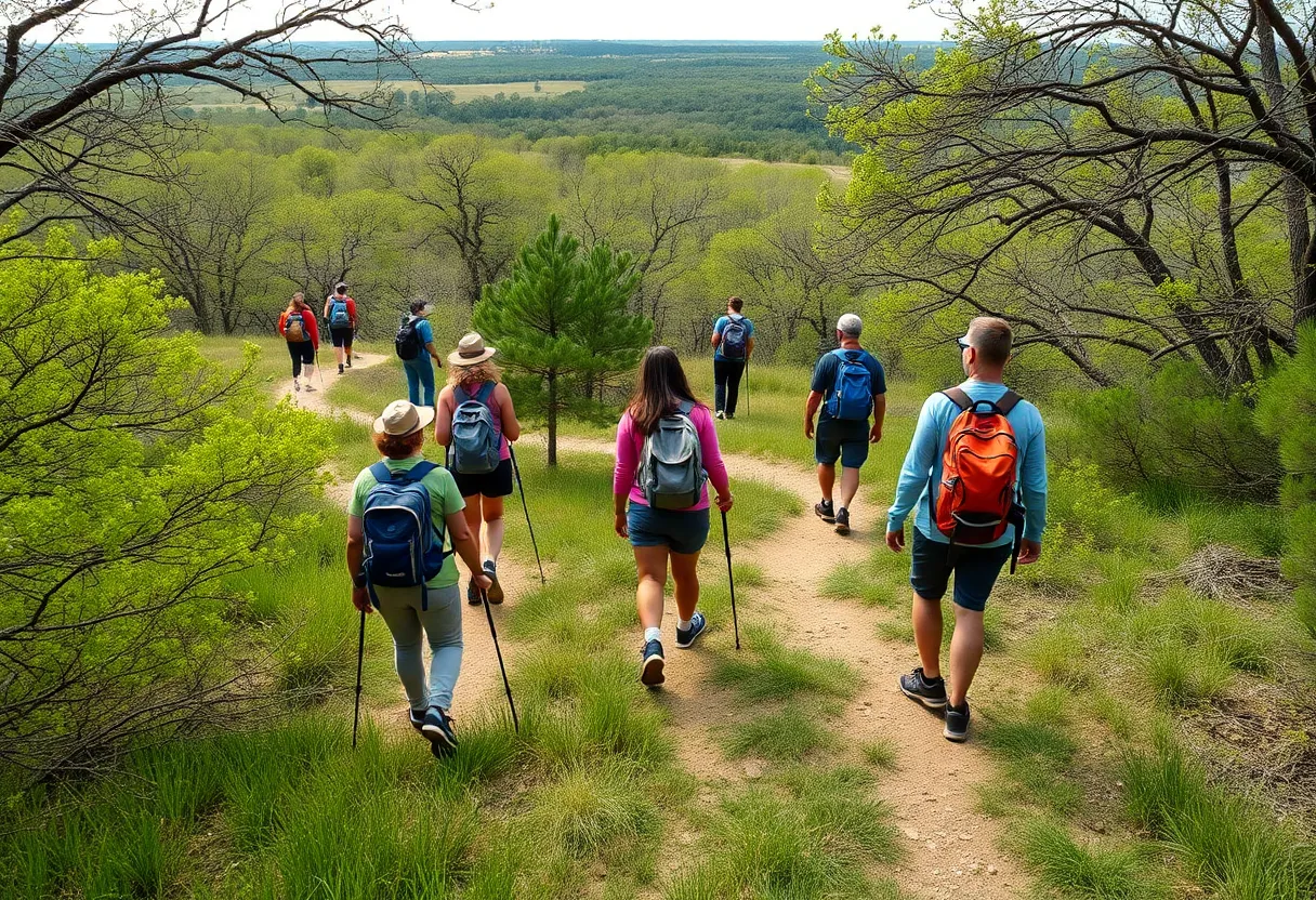 Hikers participating in First Day Hikes at a Texas state park