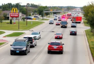Emergency vehicles at the scene of a car collision in Flower Mound