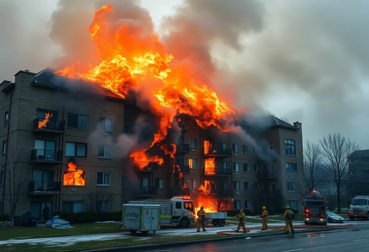 Firefighters battling a fire at an apartment complex in Fort Worth.