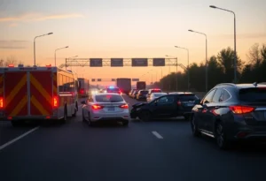 Emergency response vehicles at a serious traffic accident on I-20 in Fort Worth