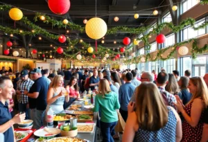 People celebrating at Fort Worth food events with festive decorations
