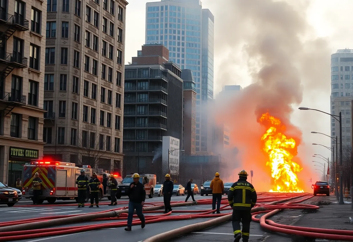 Emergency responders managing a gas line rupture in Fort Worth