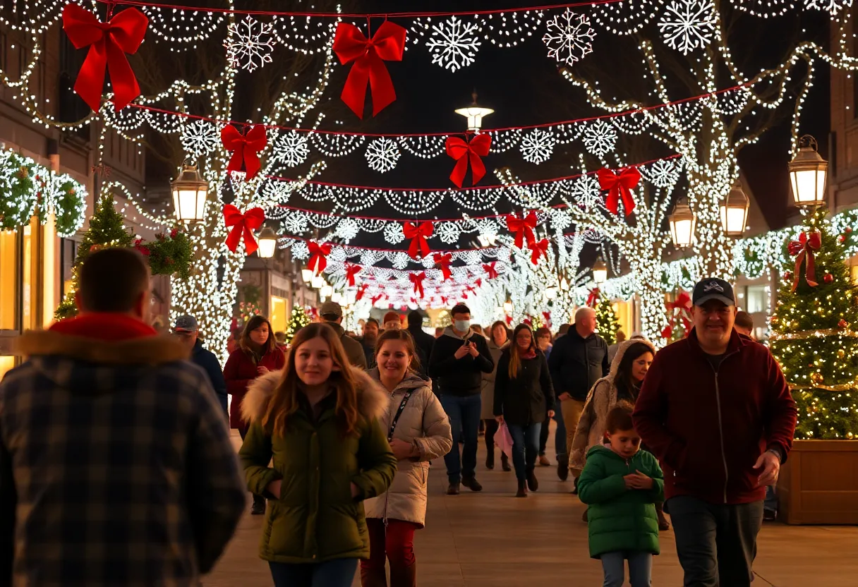 Families celebrating the holidays in Frisco with lights and decorations.