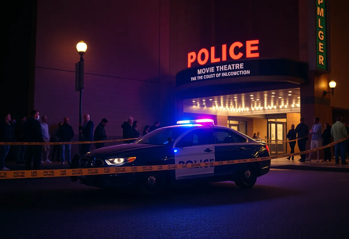 Police car at Frisco Square Cinemark after a shooting incident