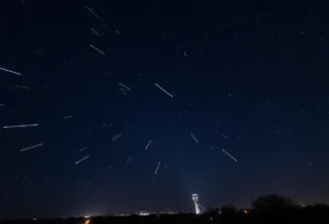 Geminid meteor shower illuminating the night sky above Dallas