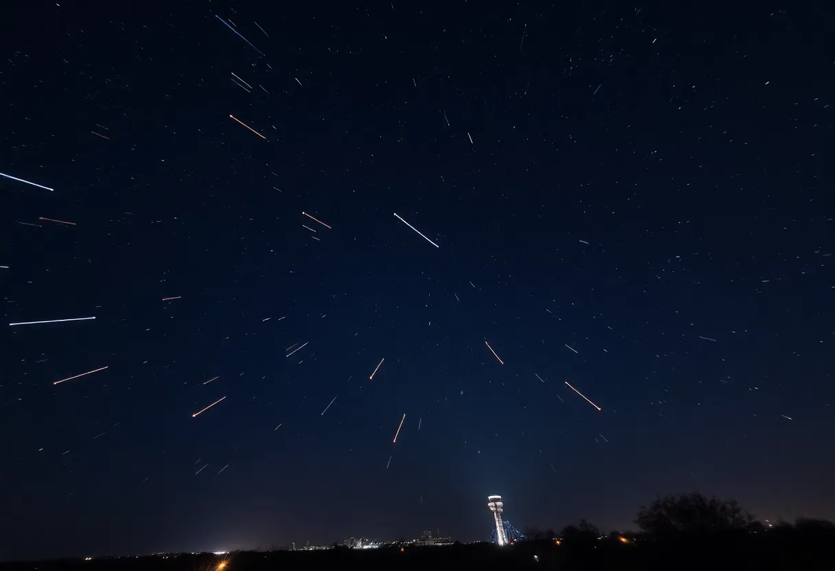 Geminid meteor shower illuminating the night sky above Dallas