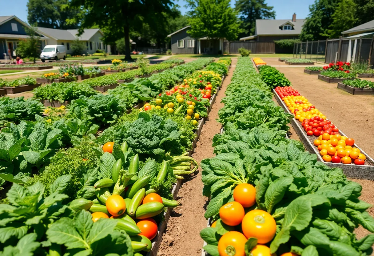 A variety of fresh organic produce in a community garden