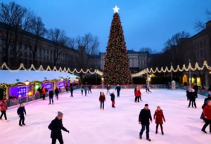 Outdoor ice skating rink during the holiday season in Grapevine