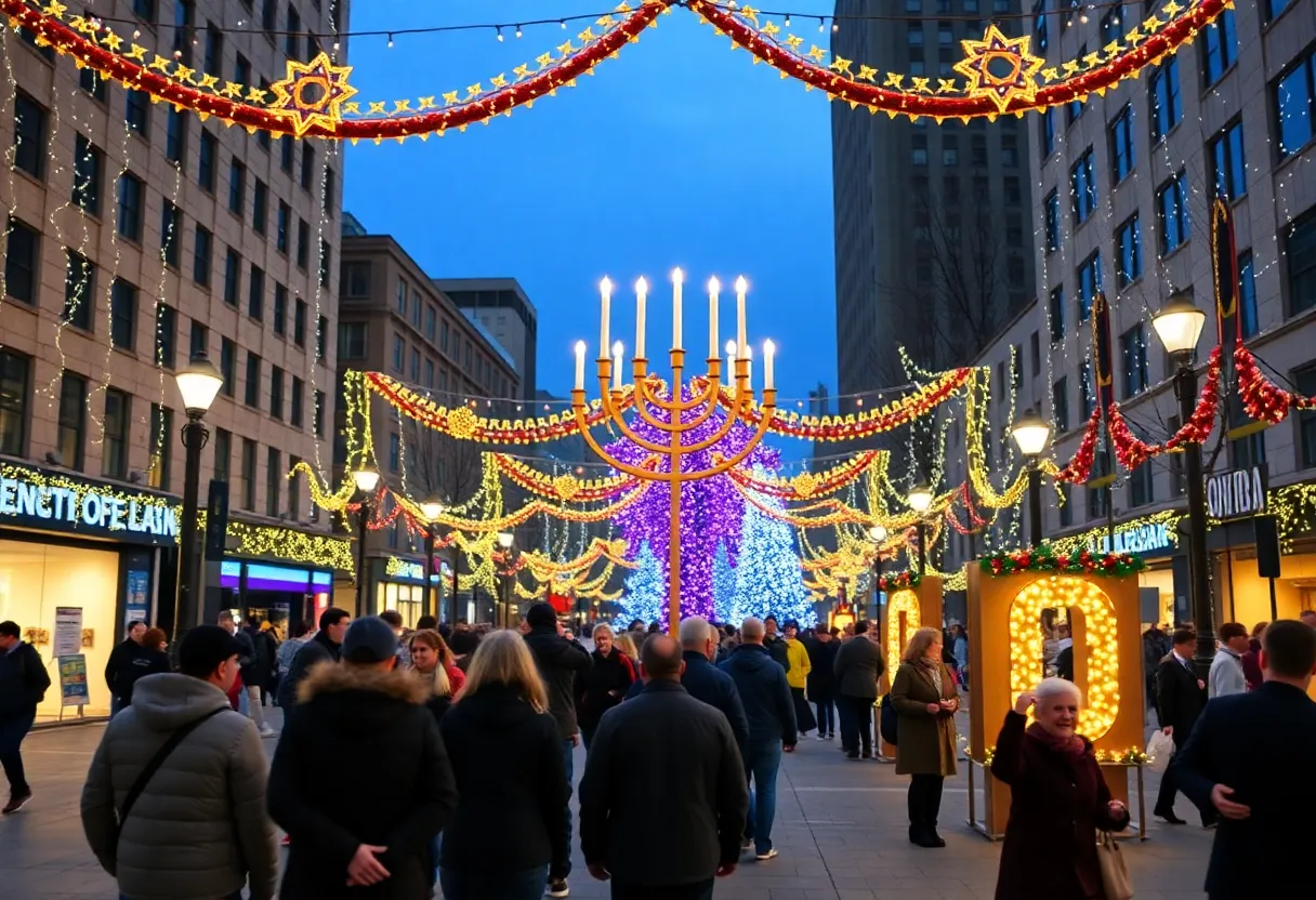 Community gathering celebrating Hanukkah in Dallas TX