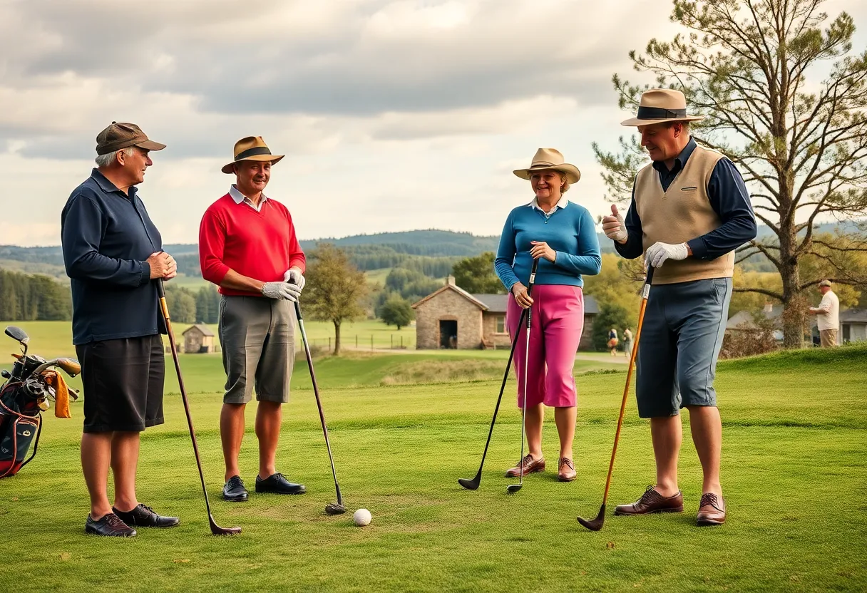 Players engaging in Hickory Golf wearing classic golf attire