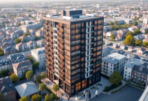 Rendering of a proposed high-rise building in South Dallas