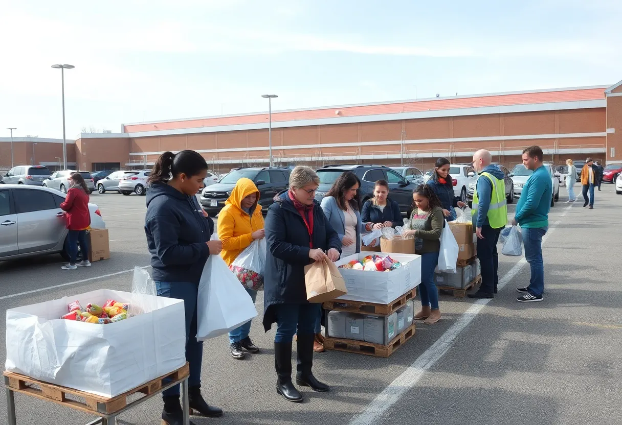 Families receiving holiday food assistance at Globe Life Field