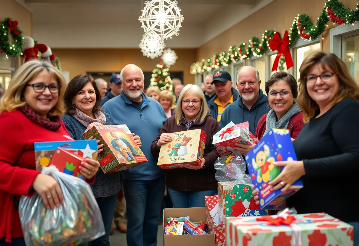 Community members donating toys for the Holiday Warrant Amnesty Toy Drive in Bonham, Texas.