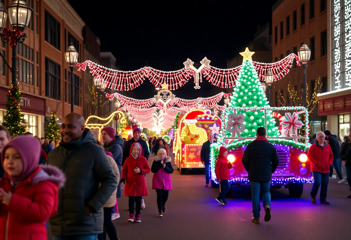 Community holiday parade in Dallas-Fort Worth with festive decorations