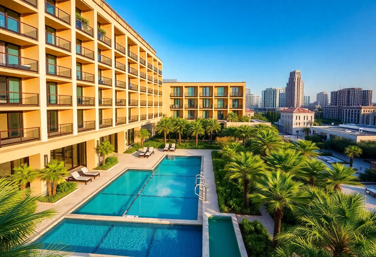Exterior view of Hotel Dax with rooftop pool and modern design