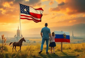 A symbolic representation of the Huffman family's journey from Texas to Russia reflecting values and freedom.