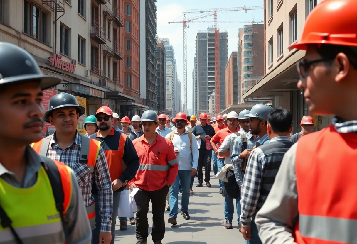 A city workforce scene affected by immigrant population decline