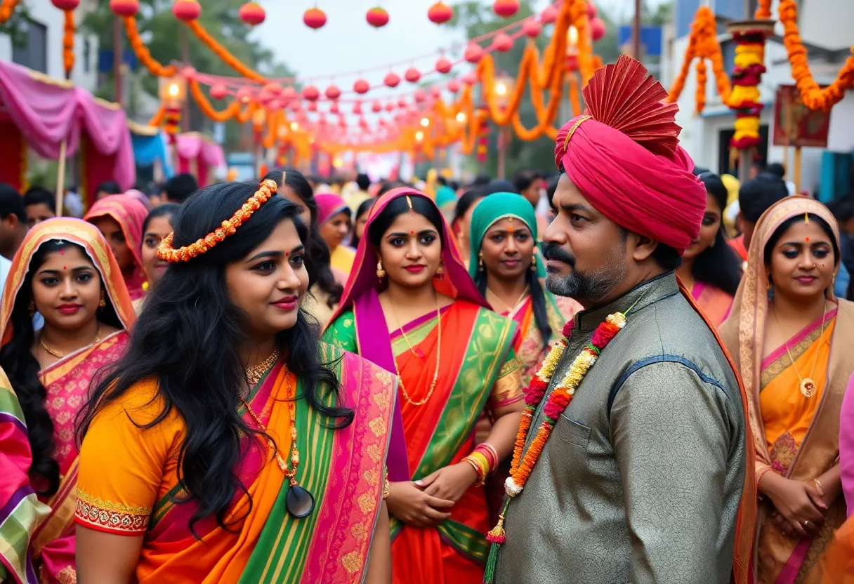 A lively gathering of Indian American community members celebrating cultural diversity in Dallas.