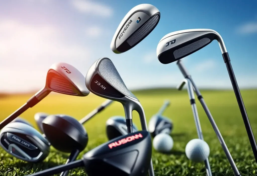 Collection of influential golf clubs on a golf course background