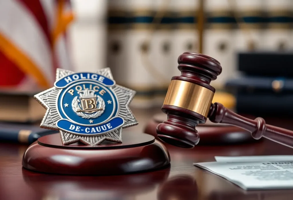 Police badge and gavel representing justice