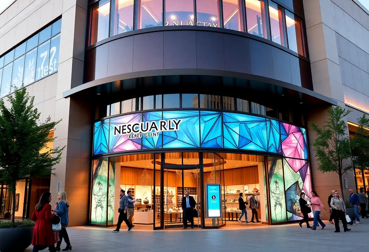 Exterior view of Legacy West with luxury brand storefronts
