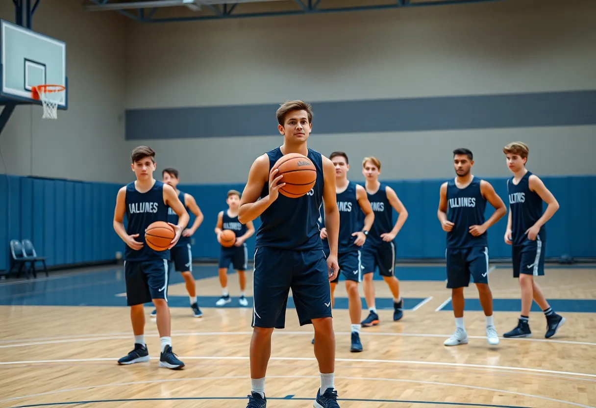 Lehi High School basketball team practicing