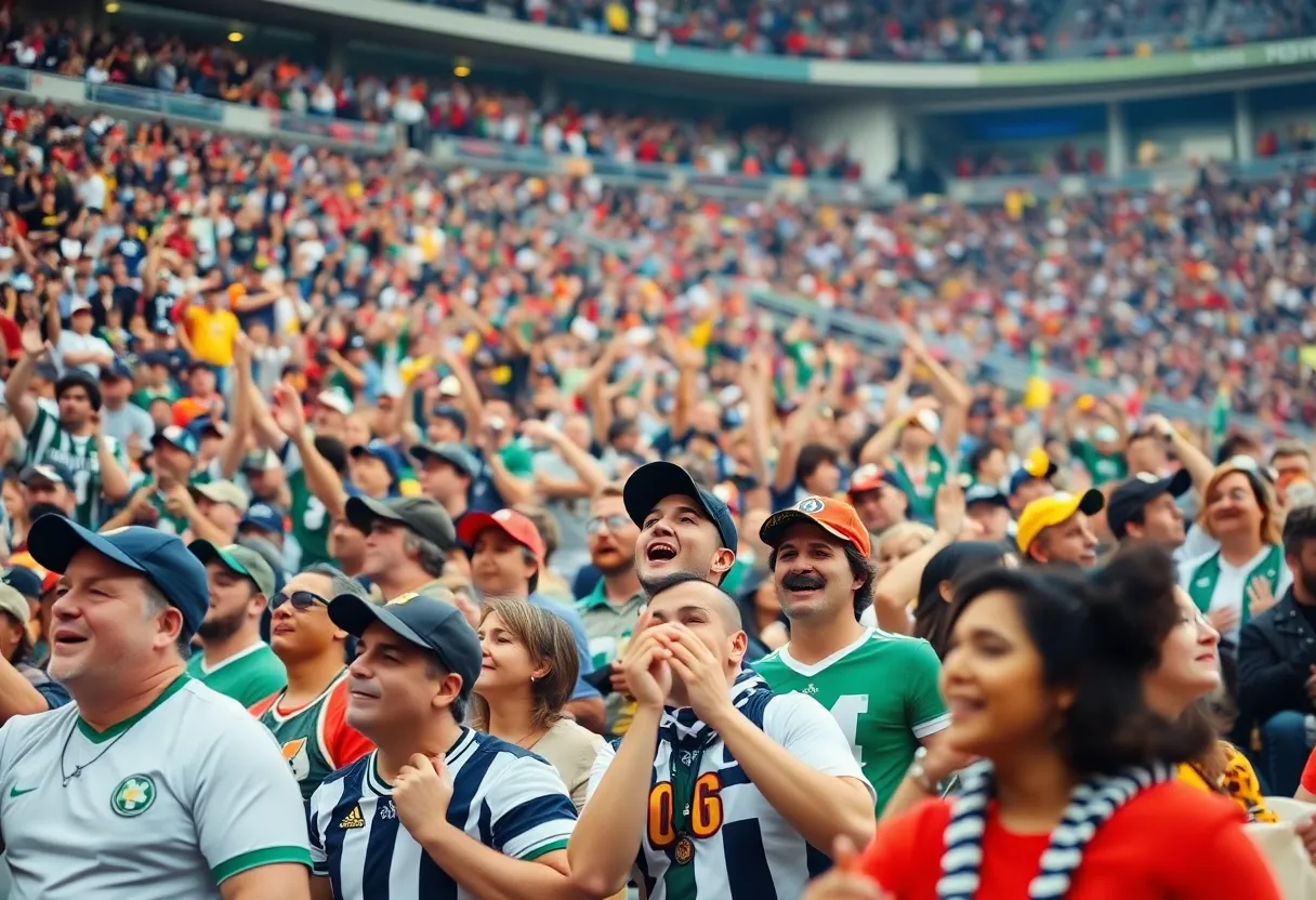 Crowd of Los Angeles Rams fans at a football game
