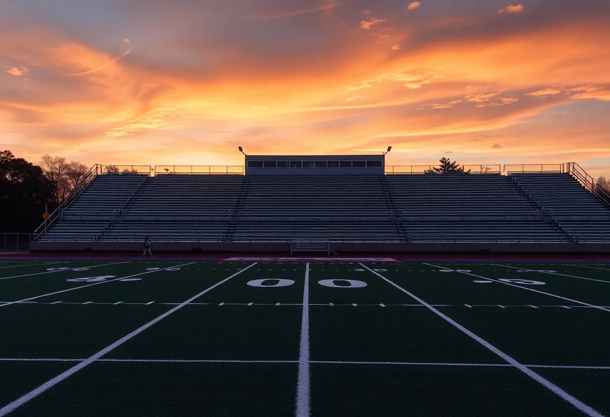 Empty football field symbolizing loss