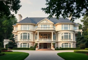 Exterior view of a luxurious mansion in Highland Park, Dallas.