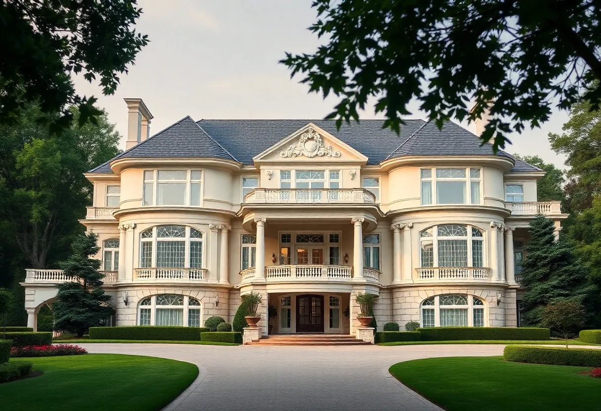Exterior view of a luxurious mansion in Highland Park, Dallas.