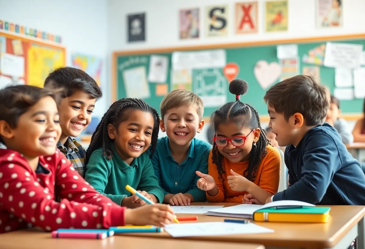 Classroom full of diverse students engaged in a learning activity
