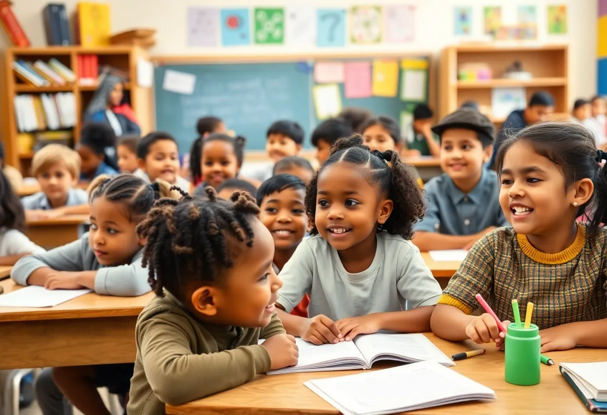 Diverse students engaging in a classroom environment.