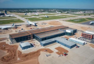 Aerial view of the new terminal construction at McKinney National Airport