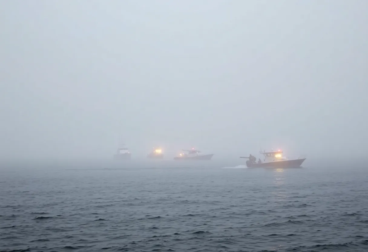 Search and rescue operations at Galveston Bay following the Mexican Navy plane crash.