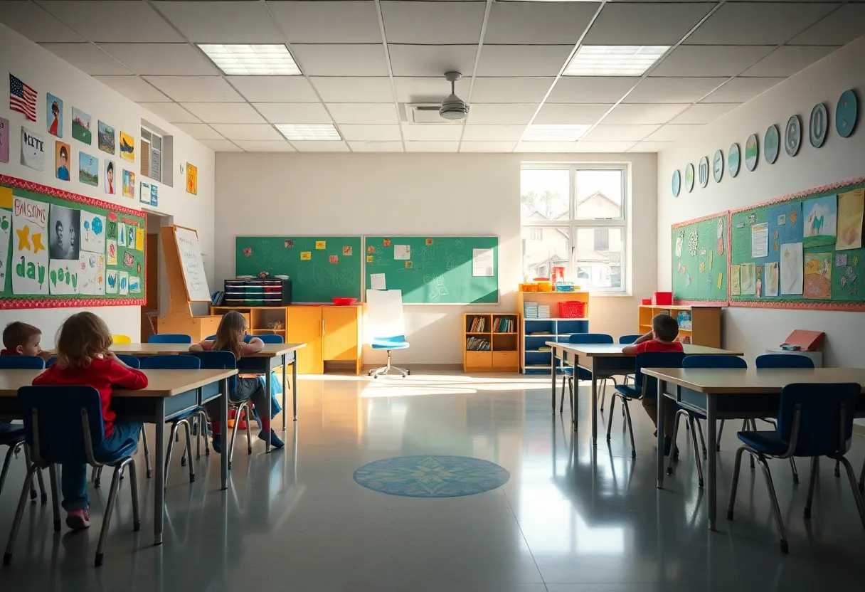 A classroom environment illustrating safety and children's education.