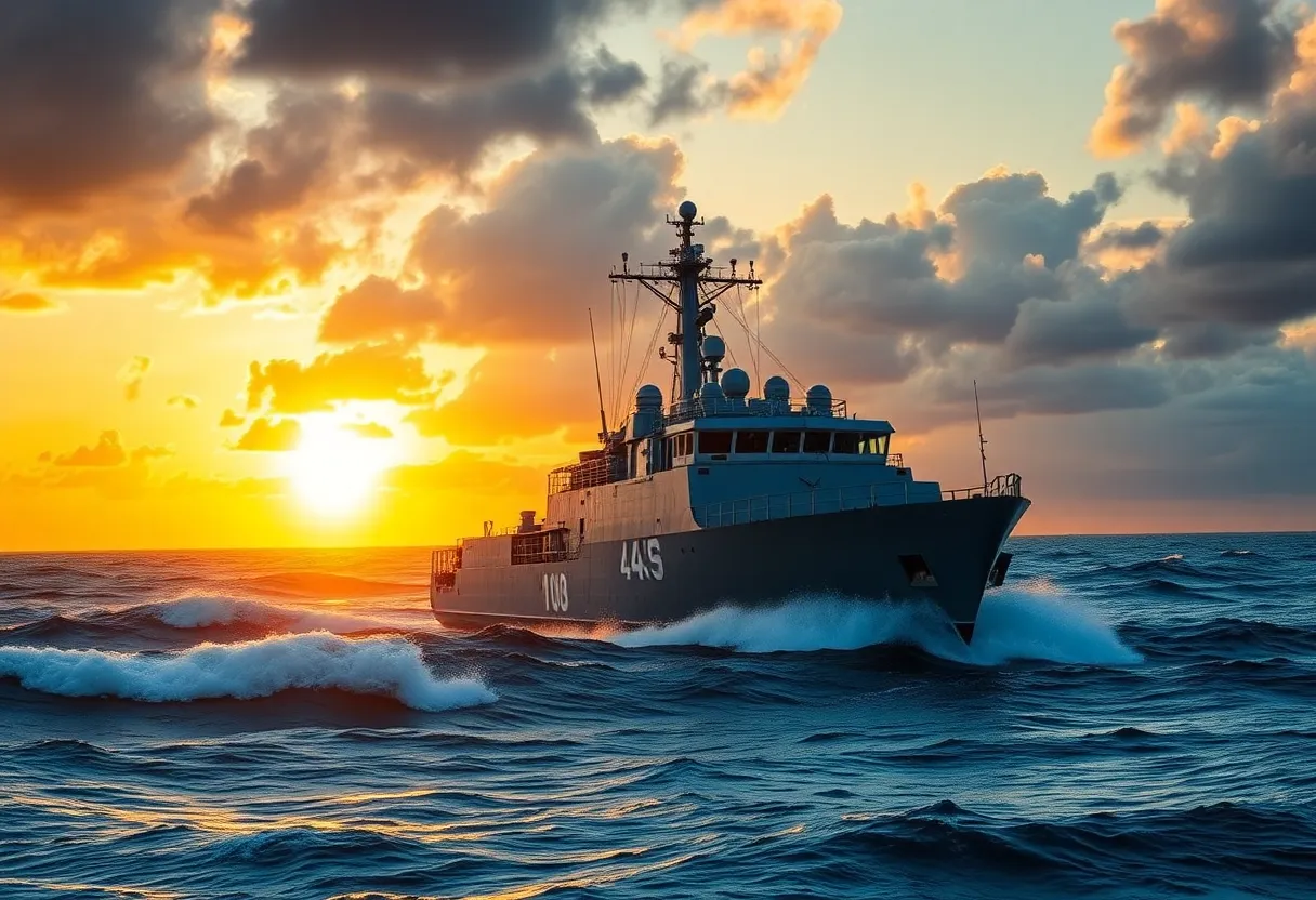 Military vessel engaged in operations against drug trafficking in the Caribbean Sea.