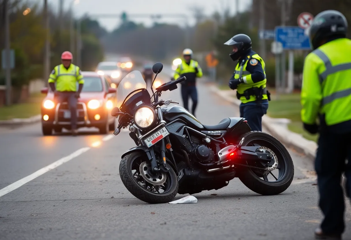 Scene of a motorcycle accident with police officers
