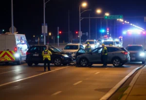 Scene of a multi-vehicle collision with emergency responders