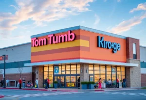 Exterior view of new Tom Thumb and Kroger supermarkets in D-FW