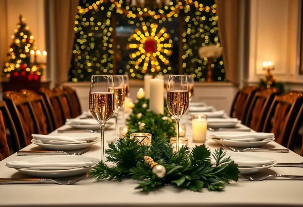 Five-course dinner table set for New Year's Eve at Cafe Americana