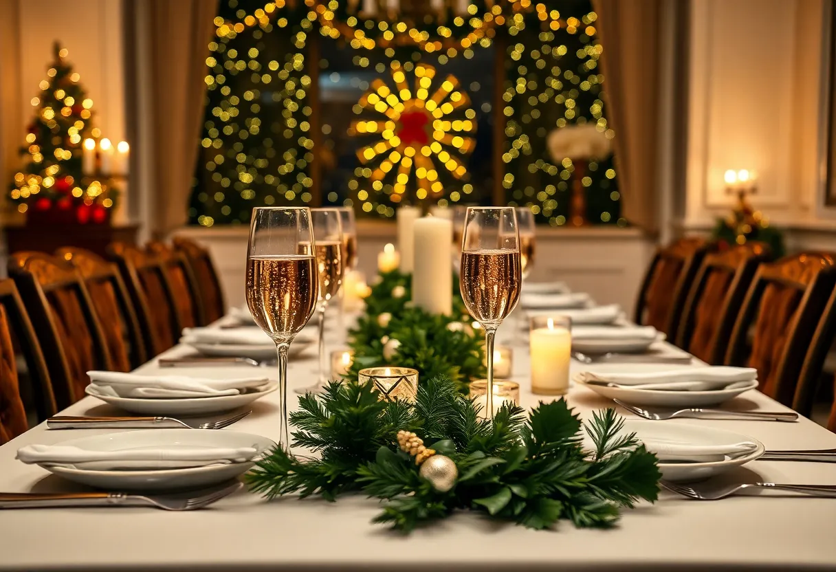 Five-course dinner table set for New Year's Eve at Cafe Americana