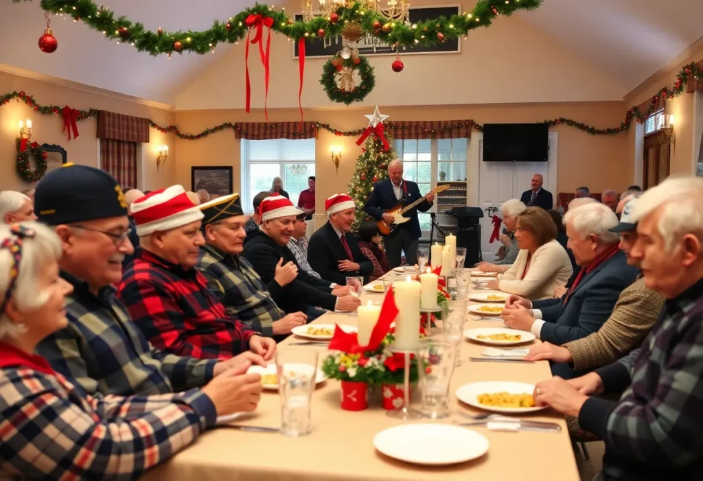 North Texas veterans enjoying a Christmas celebration with festive decorations and community support.