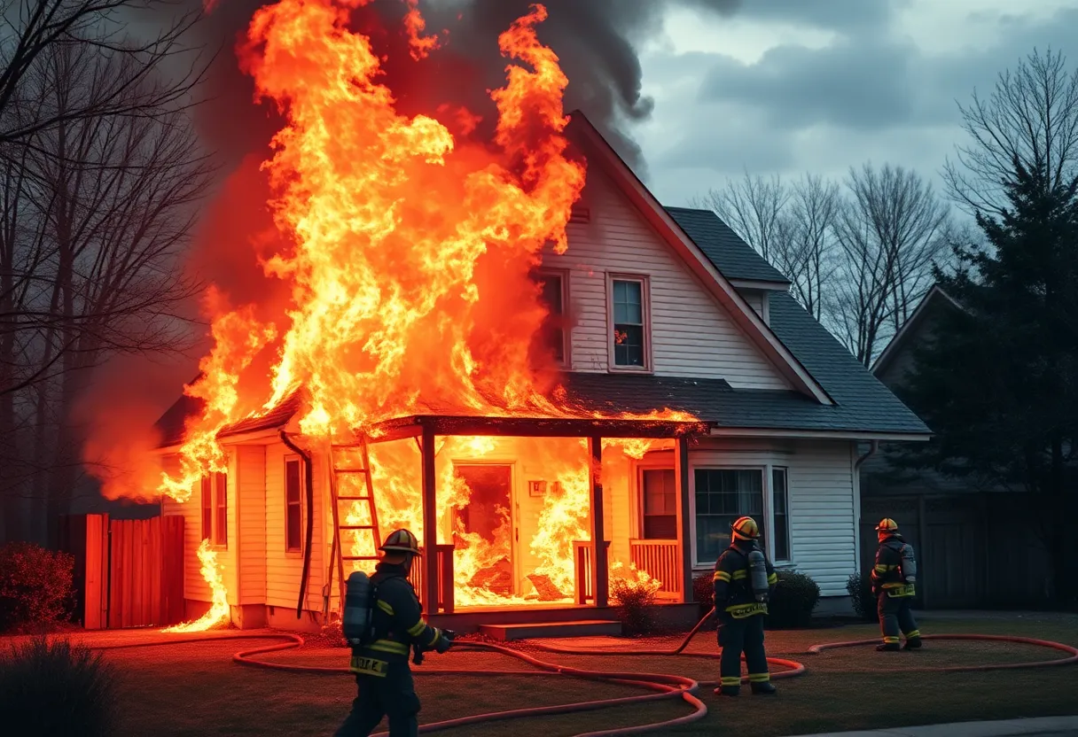 Firefighters extinguishing a house fire in Northwest Dallas