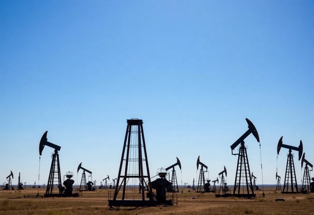 Panoramic view of oil wells in the Permian Basin, Texas and New Mexico