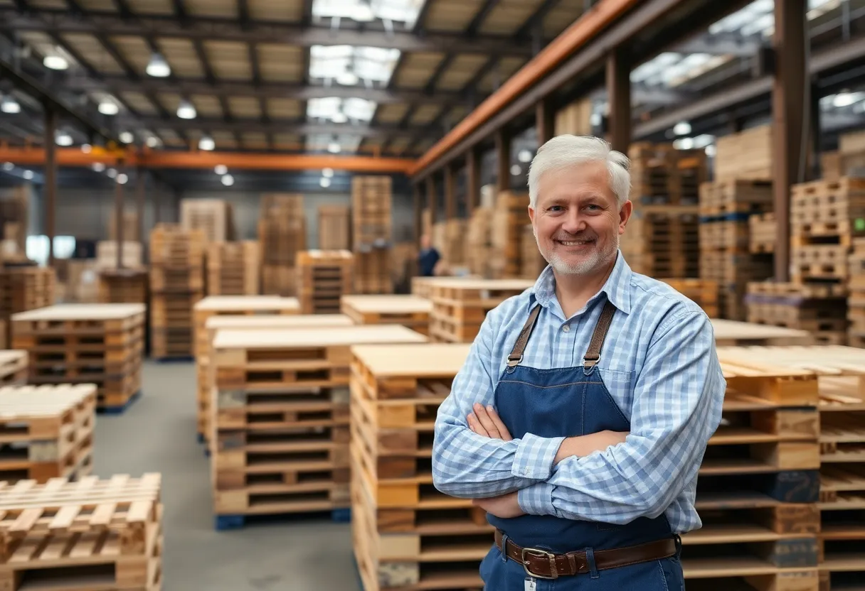 Manufacturing facility of Pallets of Texas with wood pallets