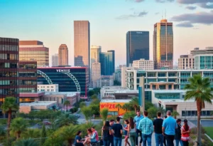 Cityscape of Phoenix, Arizona with startup entrepreneurs