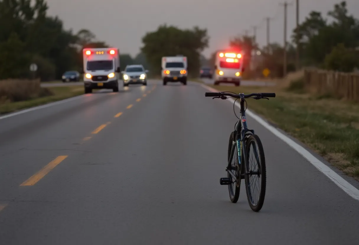 Emergency crews at the scene of a bicycle accident in Pilot Point, Texas.